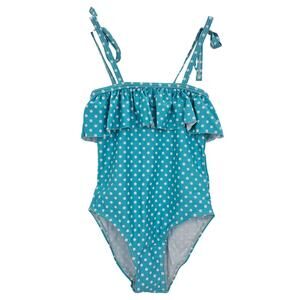 Zando Toddler Girls size L 2-3T Ruffle One Piece Swimsuit Polka Dots Blue NWOT